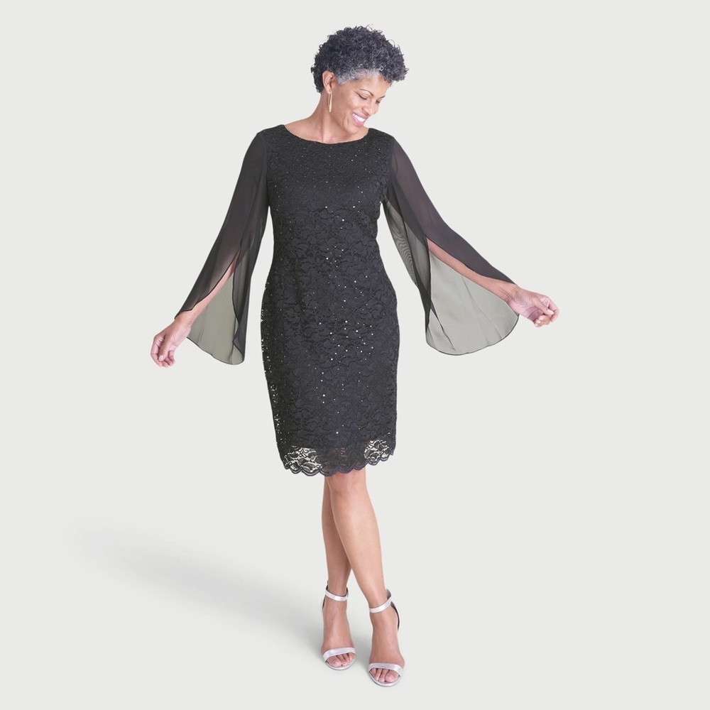 Connected Apparel, Formal Black Sequin Lace Dress